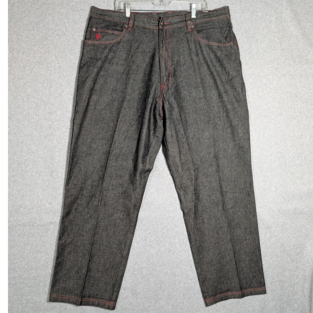 Rocawear Carpenter Jeans Mens 42x34 Gray Red Contrast Stitch Baggy Y2K *41x32